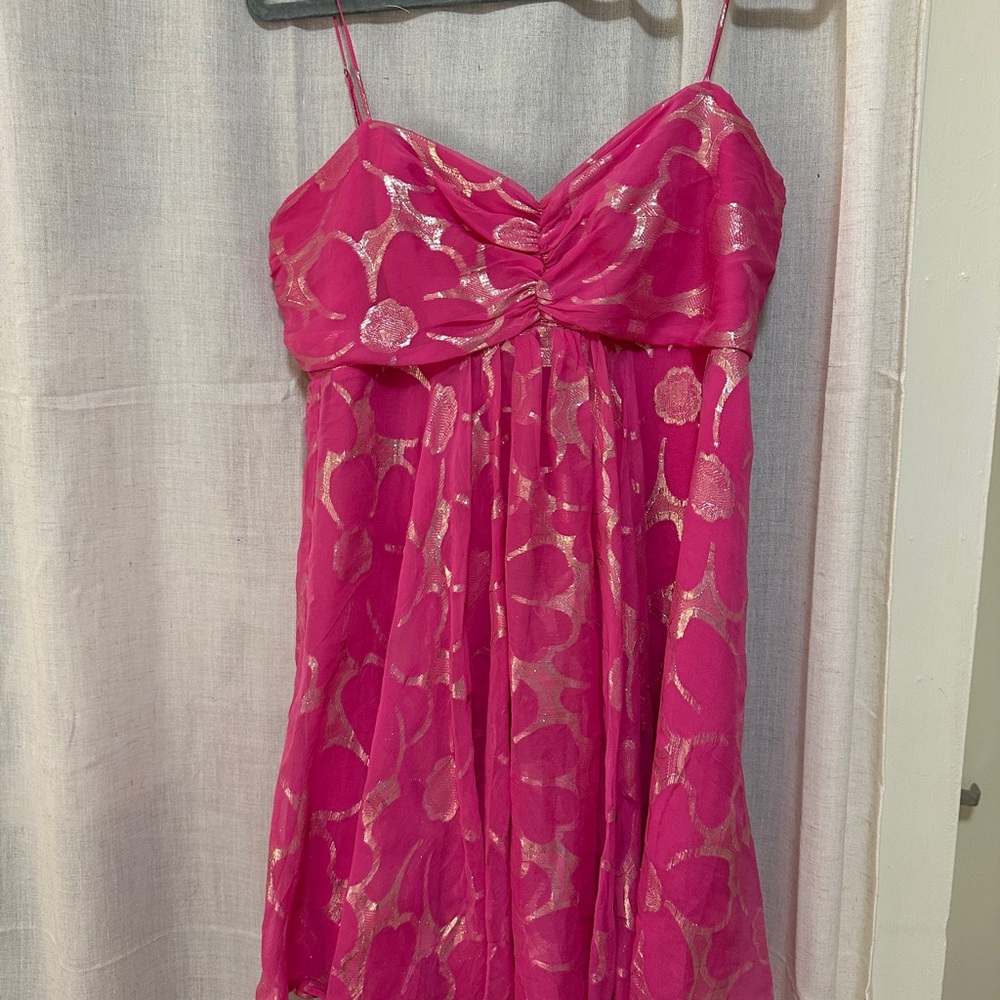 DELFI pink floral mini dress with gold detailing